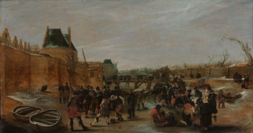 Frolicking on a Frozen Canal in a Town, c.1615-c.1620. Creator: Unknown.