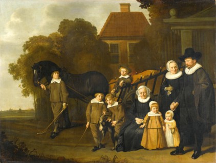 Group Portrait of the Meebeeck Cruywagen Family at the Gate of their Country Home..., 1640-1645. Creator: Jacob van Loo.