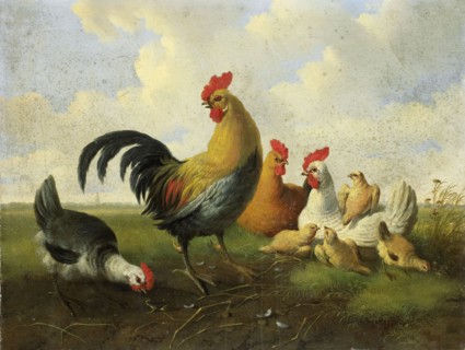 A Rooster with Hens and Chicks, 1855. Creator: Albertus Verhoesen.