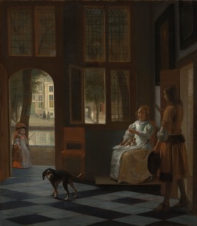 Man Handing a Letter to a Woman in the Entrance Hall of a House, 1670. Creator: Pieter de Hooch.
