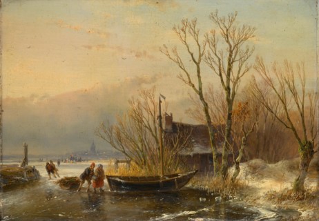 Winter Scene on the Ice with Wood Gatherers, 1849. Creator: Andreas Schelfhout.