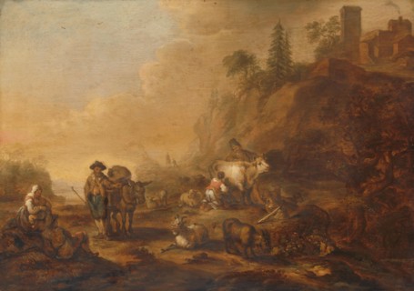 Landscape with Herdsmen and their Droves, 1648. Creator: Cornelis de Bie.