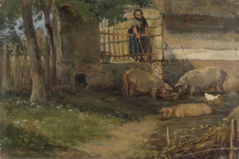Pigs in a Barnyard, 1860-1891. Creator: Guillaume Anne van der Brugghen.