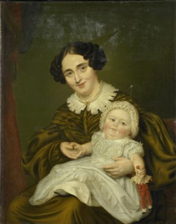 Mrs. Carp and her little boy, 1835-1843. Creator: Louis Moritz.