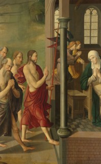 Panel of an Altarpiece with Dispute with the Doctors, on verso is Appearance of Christ to his Mother Creator: Master of Alkmaar.
