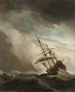 A Ship on the High Seas Caught by a Squall, Known as ‘The Gust’, c.1680. Creator: Willem van de Velde the Younger.