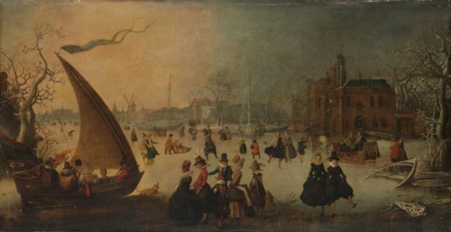 Landscape with Frozen Canal, Skaters and an Ice-Boat, 1611. Creator: Adam van Breen.