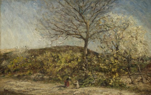 Landscape with flowering orchard, 1870-1886. Creator: Adolphe Monticelli.