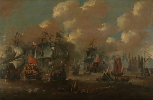 The Battle of the Sound with the Eendracht Engaging Two Swedish Warships, 1658, c.1670. Creator: Anon.