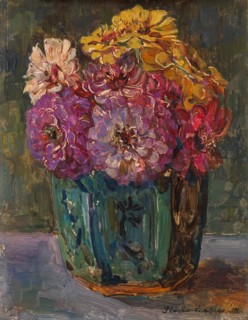 Still Life with Zinnias in a green Jar, 1910. Creator: Floris Hendrik Verster.