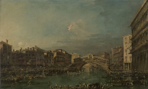 Regatta on the Grand Canal, near the Rialto Bridge, Venice, 1780-1793. Creator: Francesco Guardi.
