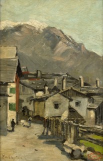 Houses along a road near a mountain (Innsbruck?), c.1882. Creator: George Poggenbeek.