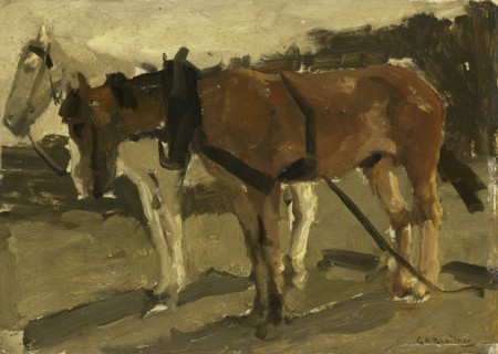 A Brown and a White Horse in Scheveningen, c.1880-c.1923. Creator: George Hendrik Breitner.