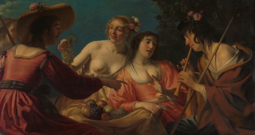 Shepherd Playing the Flute, and Four Shepherdesses, 1632. Creator: Gerrit van Honthorst.