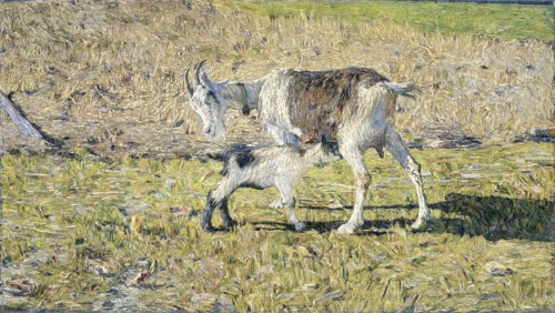 A Goat with her Kid, 1890. Creator: Giovanni Segantini.