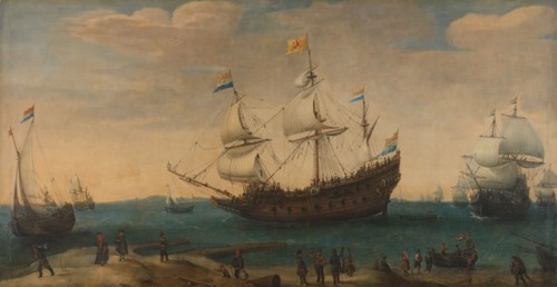 East Indiamen off a Coast, c.1600-c.1630. Creator: Hendrick Cornelisz Vroom.