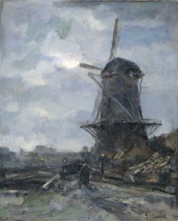 Windmill by moonlight, c.1899.  Creator: Jacob Henricus Maris.