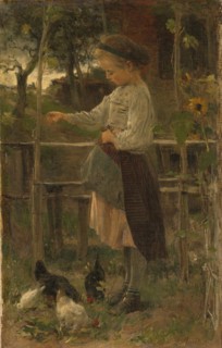 Feeding Chickens, 1866. Creator: Jacob Henricus Maris.
