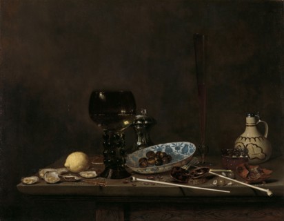 Still Life with Roemer, Flute Glass, Earthenware Jug and Pipes, 1651. Creator: Jan Jansz van de Velde.