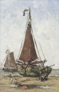 Bluff-bowed Fishing Boat on the Beach, c.1880-c.1906. Creator: Johannes Barnardus Antonius Maria Westerwoudt.