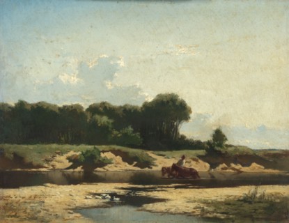 Horses at a drinking place, 1858.  Creator: Johann Gualbert Raffalt.