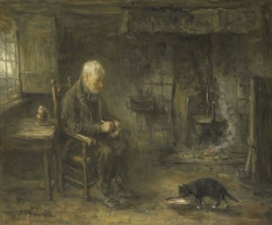 Interior of a Peasant Hut, c.1882. Creator: Jozef Israels.