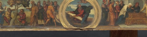 Moses and the Tablets of the Law, the Curse of the Withered Fig Tree, and the Widow's Mite, 1525-153 Creator: Ludovico Mazzolino.