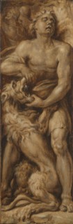 Samson Rending the Lion, c.1550-c.1560. Creator: Maerten van Heemskerck.