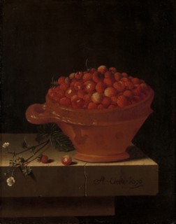 A Bowl of Strawberries on a Stone Plinth, 1696. Creator: Adriaen Coorte.