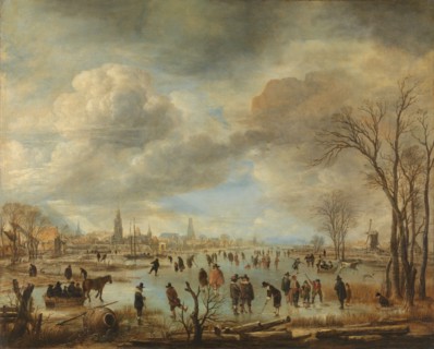 Winter Landscape near a Town with Kolf Players and Horse-Drawn Sleighs, c.1650-c.1655. Creator: Aert van der Neer.