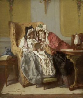 Two Ladies Examining a Little Painting, 1866. Creator: Alexander Hugo Bakker Korff.