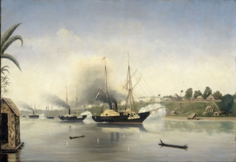 The shelling of the Sultan of Jambi's Kraton...8 September 1858, 1858-1865.  Creator: Unknown.