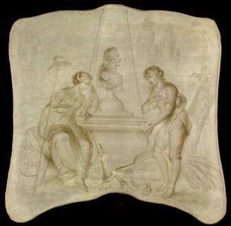 Peace and a peasant mourning on a tomb of Joan-Derk, Baron van der Capellen tot den Pol, in or after Creator: Anon.