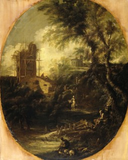 Landscape with Hermit, Pilgrim and Peasant Woman, 1690-1740. Creator: Antonio Francesco Peruzzini.
