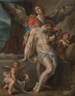 Angels carry the body of Christ - Pietà, c.1587.  Creator: Bartholomeus Spranger.