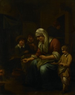 Woman making pancakes, 1670-1709. Creator: Bernardus van Schijndel.