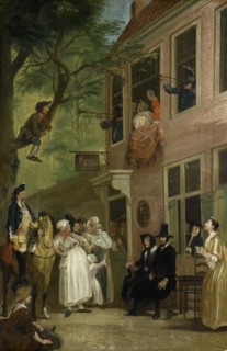 Misled: The Ambassador of the Rascals Exposes himself from the Window of 't Bokki Tavern in the Haar Creator: Cornelis Troost.