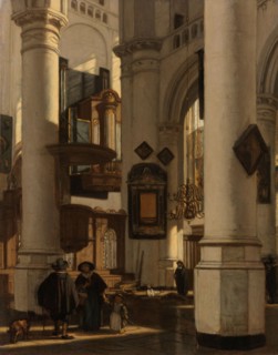 Interior of a Protestant, Gothic Church, with a Gravedigger in the Choir, 1669. Creator: Emanuel de Witte.