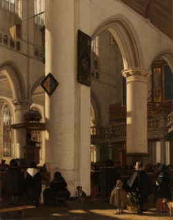 Interior of a Protestant, Gothic Church during a Service, 1669. Creator: Emanuel de Witte.