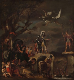 The Peace Negotiations between Claudius Civilis and Quintus Petillius Cerealis on the Demolished Bri Creator: Ferdinand Bol.