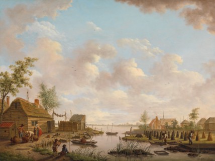 Landscape with Fishermen and Farmers Extracting Peat in a Marsh, 1783. Creator: Hendrik Willem Schweickhardt.
