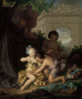 Three children playing with a bird's nest, 1718.  Creator: Isaac Walraven.