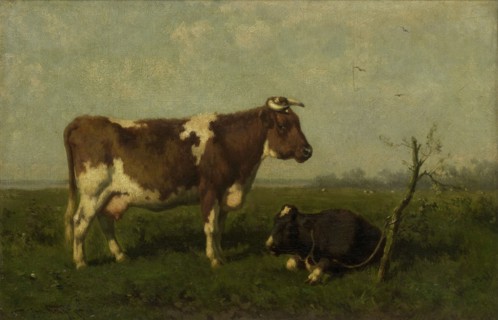 A Cow with her Calf in a Meadow, 1879. Creator: Jan Vrolijk.