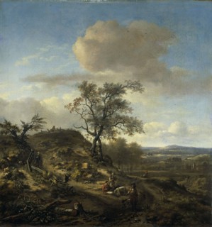 Landscape with a Hunter and other Figures, c.1660-c.1670. Creator: Jan Wijnants.