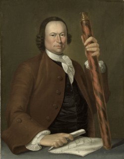Portrait of an Officer at Sea with Coastal Map and Binoculars in his Hand, 1760. Creator: John Greenwood.