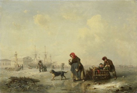 The Neva at St Petersburg (Leningrad) in the Winter, 1844. Creator: Theodor Hildebrandt.