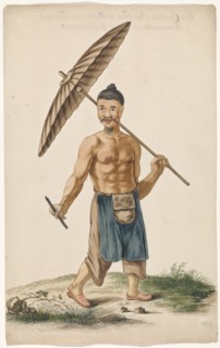 Chinese craftsman with parasol and razor, c.1675-c.1725. Creator: Anon.