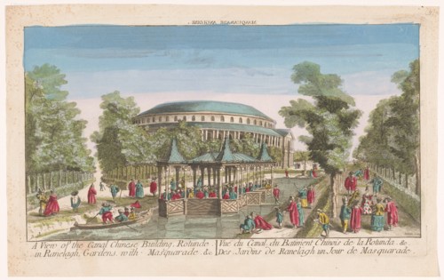 View of the Rotunda and the Chinese Pavilion on the Canal in London's Ranelagh Gard..., 1752-1799. Creator: Unknown.
