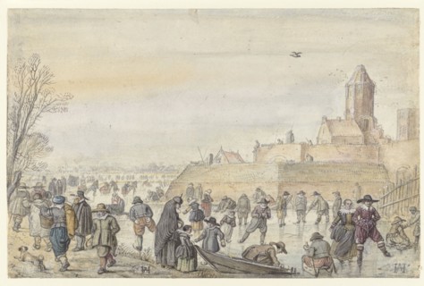 Winter Scene on the Frozen Canal near the Kalverhekkenpoort, Kampen, before 1607. Creator: Hendrick Avercamp.