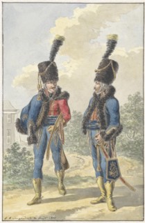 Two standing soldiers, 1807. Creator: Jan Antony Langendijk.